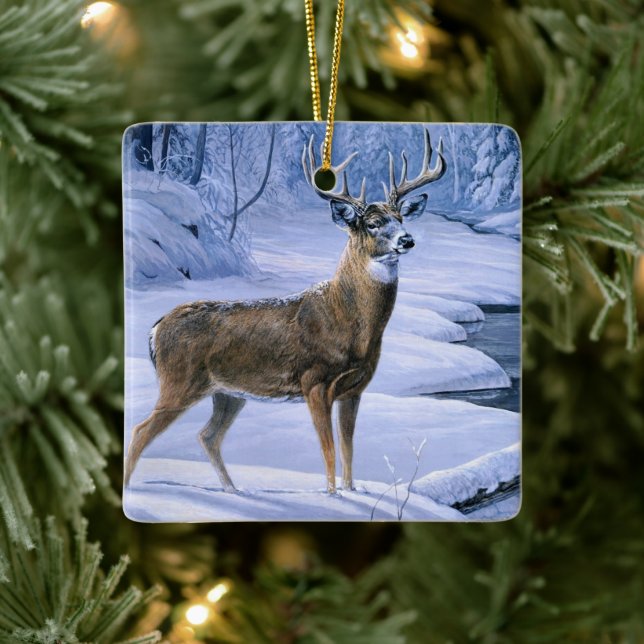 Christmas Ornament-Winter Deer Scene  Ceramic Ornament (Tree)