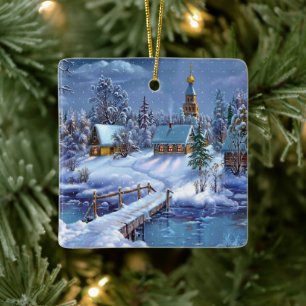 Christmas Ornament-Winter Scene Ceramic Ornament
