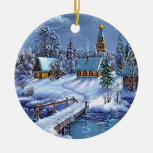 Christmas Ornament-Winter Scene Ceramic Tree Decoration