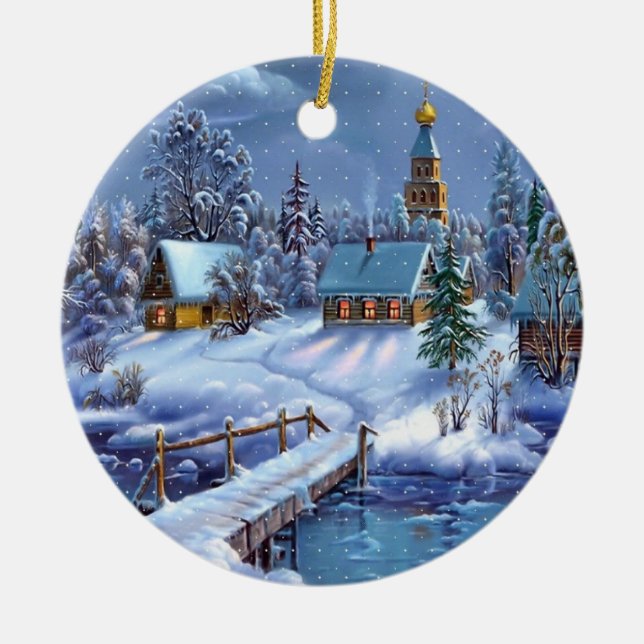 Christmas Ornament-Winter Scene Ceramic Tree Decoration (Front)