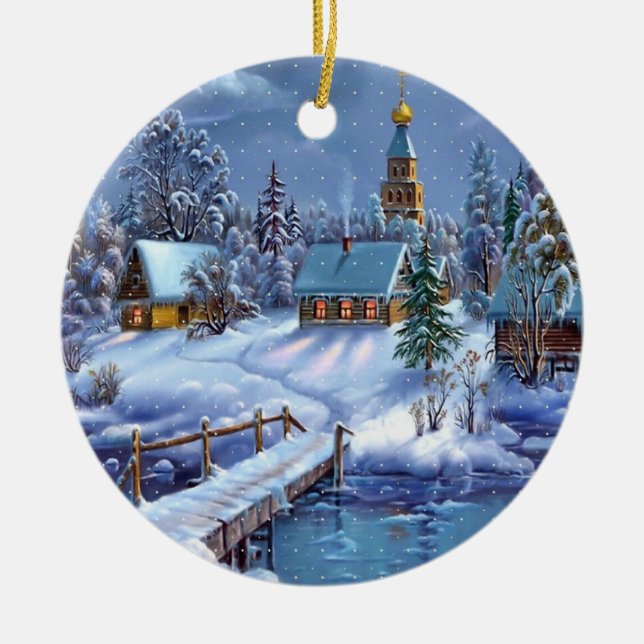 Christmas Ornament-Winter Scene   Ceramic Tree Decoration (Front)