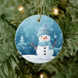 Christmas Ornament-Winter Snowman Scene  Ceramic Tree Decoration