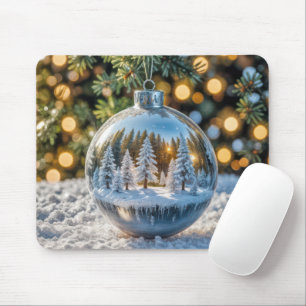 Christmas Ornament With a Winter Forest Scene Mouse Mat