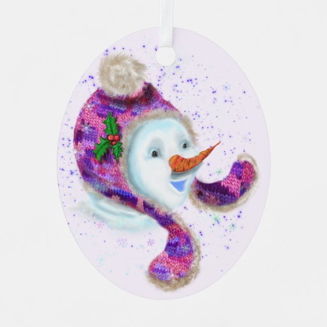 Christmas Ornament with Happy Snowman - Funny (Front)