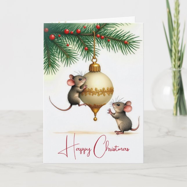 Christmas Ornament With Mice Holiday Card (Front)