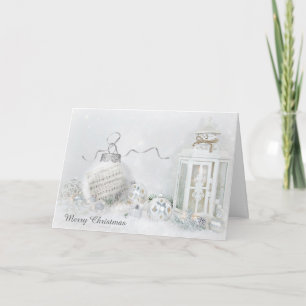 Christmas ornament with music and candle lantern holiday card