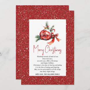 Christmas ornament with red bow and fir branches  holiday card