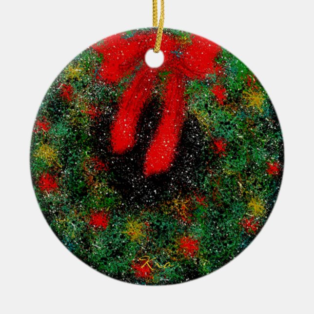 Christmas Ornament (Wreath) Ceramic Circle by Kra (Front)