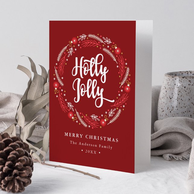 Christmas Ornament Wreath Holly Jolly Non-Photo Holiday Card (Creator Uploaded)