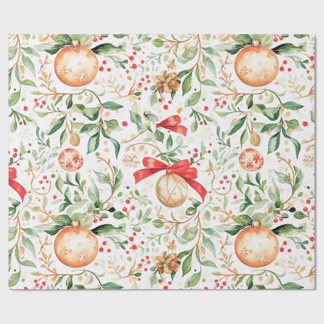 Christmas Ornaments 2 & Evergreens Wrapping Paper  (Flat)