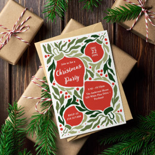 Christmas Ornaments and Foliage Holiday Party Card
