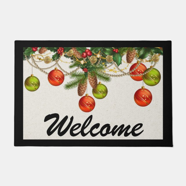 Christmas Ornaments and greenery Doormat Door Mat (Front)