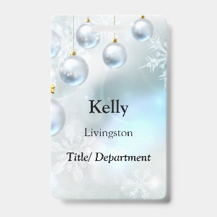 christmas ornaments and snowflakes ID badge