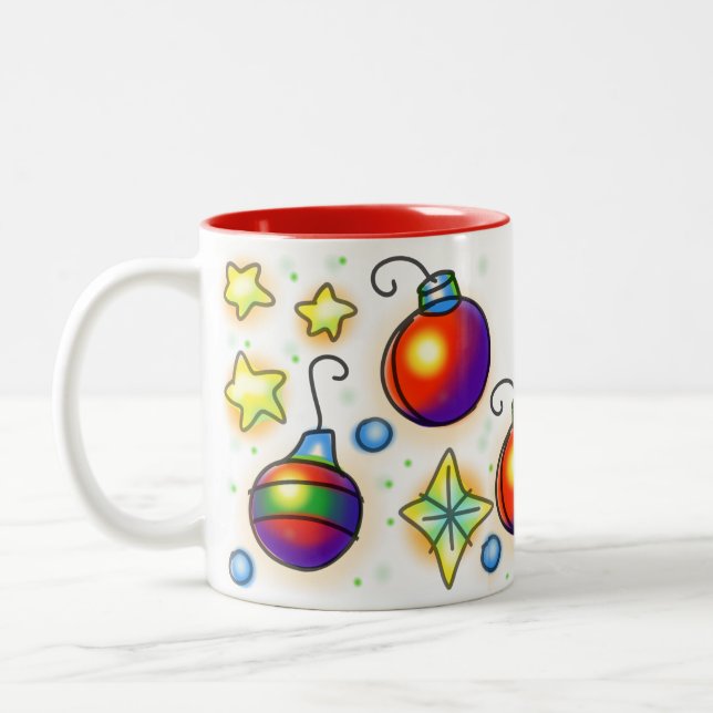 Christmas Ornaments And Stars Print Two-Tone Coffee Mug (Left)