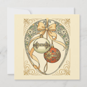 Christmas Ornaments Beige and Red Art Nouveau Invitation