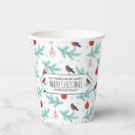 Christmas Ornaments & Bird Winter Pattern Paper Cups<br><div class="desc">Cute christmas pattern with cute birds winter foliage and christmas ornaments seamless pattern white background. Customisable christmas template.</div>