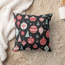 Christmas Ornaments Black Cushion