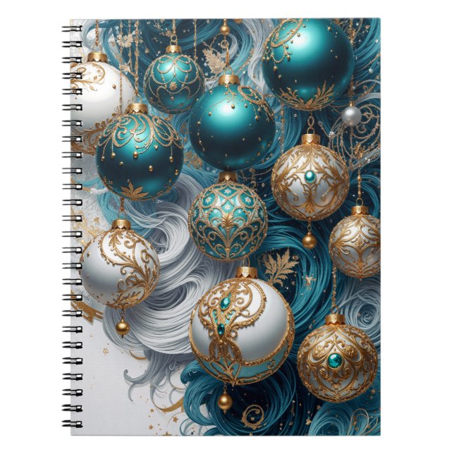Christmas Ornaments Blue Gold Luxury Decoration Notebook (Front)