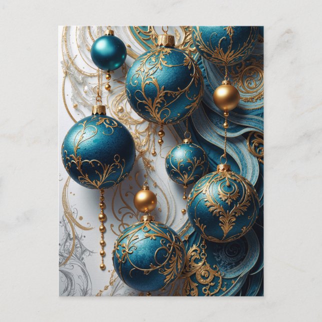 Christmas Ornaments Blue Gold Magic Holiday Postcard (Front)