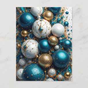 Christmas Ornaments Blue Gold Premium Holiday Postcard