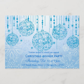 Christmas Ornaments (Blue) Invitation