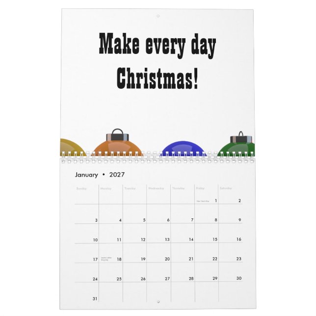 Christmas Ornaments Calendar (Jan 2027)
