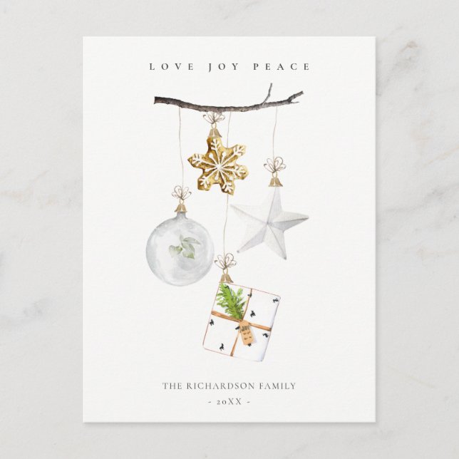 Christmas Ornaments Cookie Chime Love Joy Peace Holiday Postcard (Front)