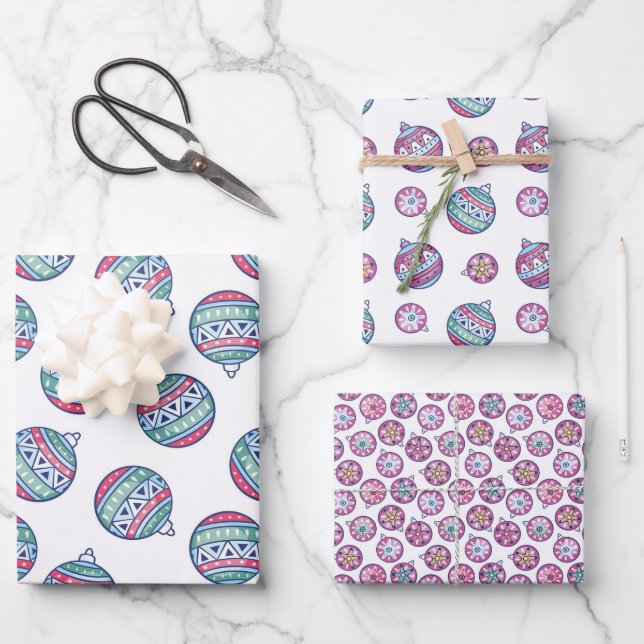 Christmas Ornaments, Coordinated Wrapping Paper Sheet (Front)