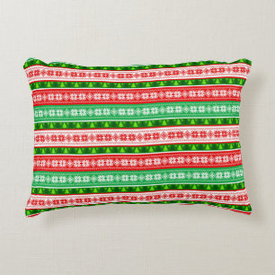 CHRISTMAS ORNAMENTS DESIGN RED WHITE GREEN DECORATIVE CUSHION