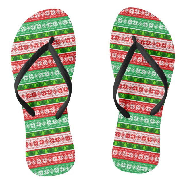 CHRISTMAS ORNAMENTS DESIGN RED WHITE GREEN FLIP FLOPS (Footbed)