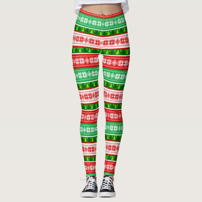 CHRISTMAS ORNAMENTS DESIGN RED WHITE GREEN LEGGINGS (Front)