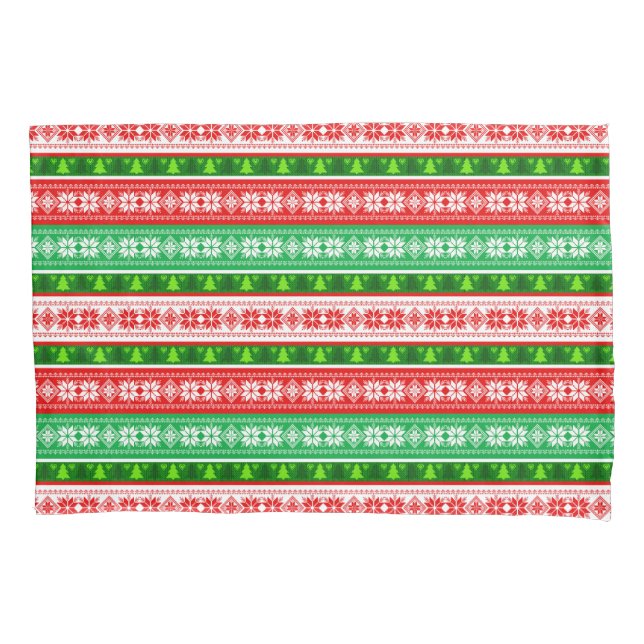 CHRISTMAS ORNAMENTS DESIGN RED WHITE GREEN PILLOWCASE (Front)