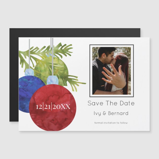 Christmas Ornaments Engagement Photo Save the Date Magnetic Invitation (Front/Back)
