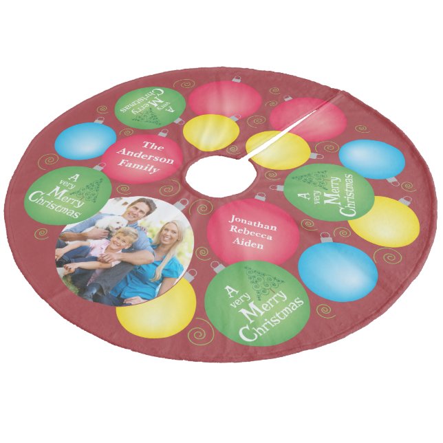 Christmas Ornaments Family Photo Fleece Tree Skirt (Angled)
