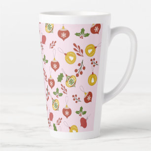 Christmas Ornaments Festive Greenery Pink Latte Mug