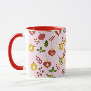 Christmas Ornaments Festive Greenery  Pink Mug