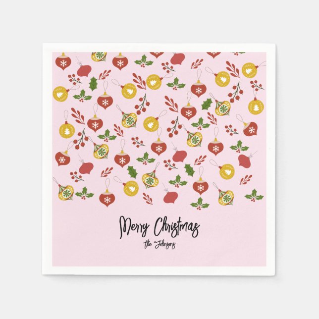 Christmas Ornaments Festive Greenery  Pink     Napkin (Front)