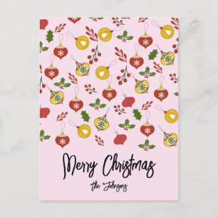 Christmas Ornaments Festive Greenery  Pink    Postcard