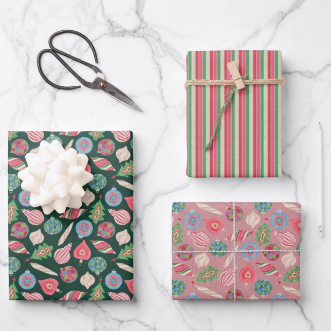 Christmas Ornaments Gift Wrap Set of Three (Front)