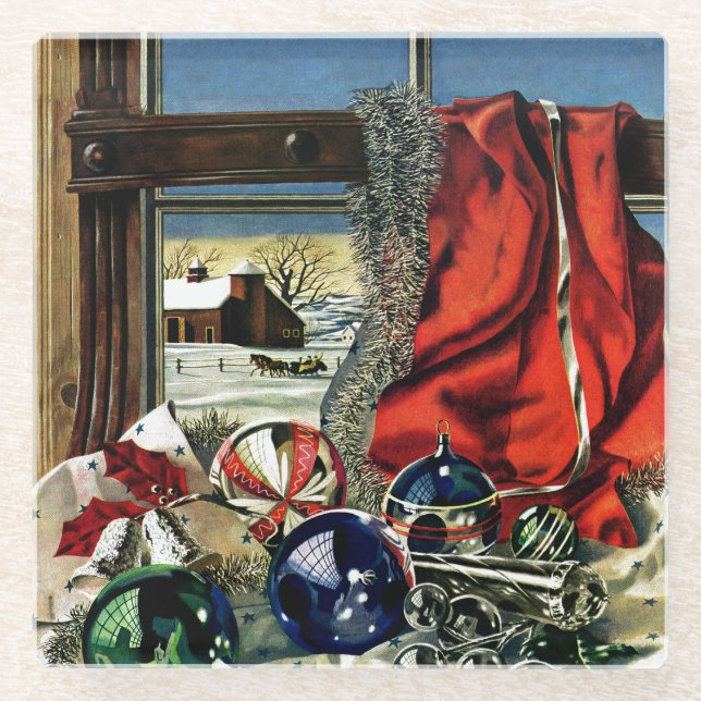 Christmas Ornaments Glass Coaster (Front)