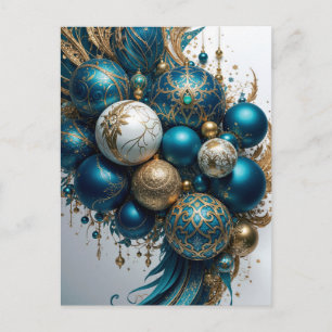 Christmas Ornaments Gold Blue Luxury Festive Holiday Postcard