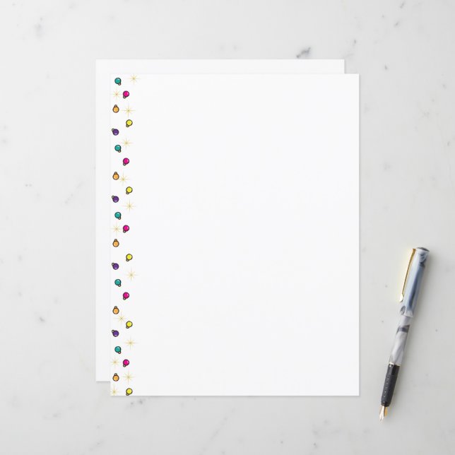 Christmas Ornaments Gold Star Stationary (Front/Back In Situ)