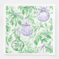 Christmas ornaments green purple toile