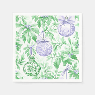 Christmas ornaments green purple toile napkin
