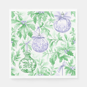 Christmas ornaments green purple toile napkin