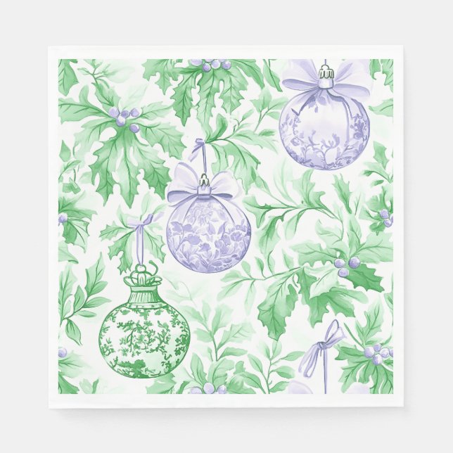 Christmas ornaments green purple toile napkin (Front)