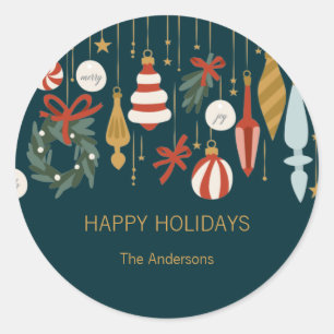 Christmas Ornaments Happy Holidays Classic Round Sticker