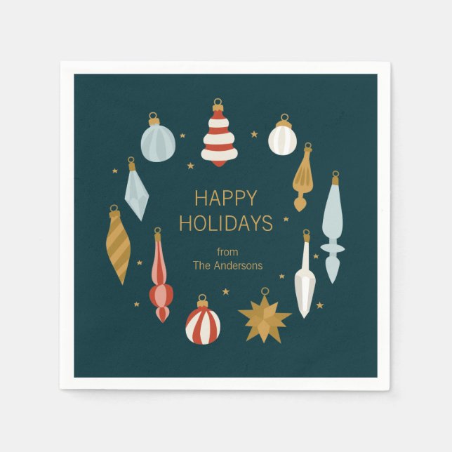 Christmas Ornaments Happy Holidays Napkin (Front)