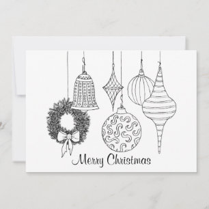 Christmas Ornaments Holiday Card to Colour