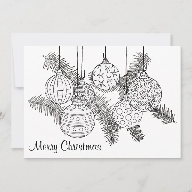 Christmas Ornaments Holiday Card to Colour (Front)